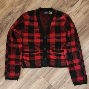 Polo Ralph Lauren Red And Black Buffalo Check Plaid Wool Sweater Small